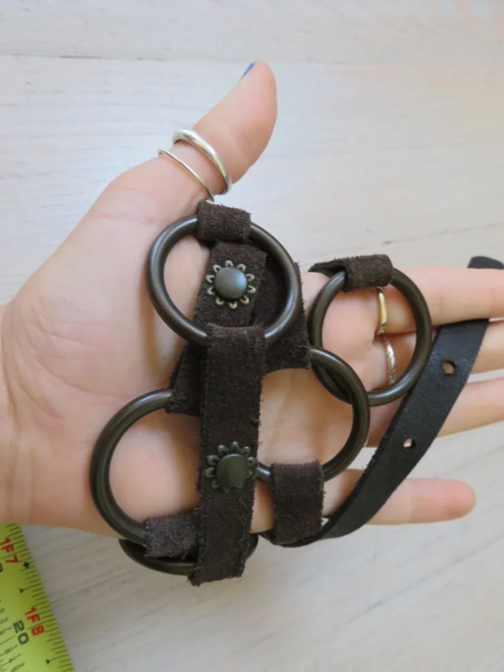 Brown Leather Ring Belt Sun Charms 38 inches Y2k Bratz Bronze